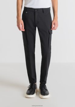 ملابس Antony Morato بنطال Bjorn ضيق من مزيج القطن المطاطي مع سحاب في الأسفل أسود رجال JVZ22233