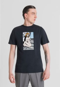 ملابس Antony Morato تي شيرت بقصة عادية مصنوع من القطن بنسبة 100% مع طباعة صغيرة حبر أزرق رجال JVZ22181