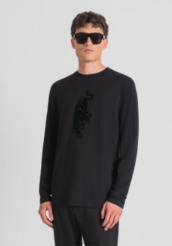 ملابس Antony Morato تيشيرت بقصة عادية مصنوع من القطن بنسبة 100% مع طباعة النمر أسود رجال JVZ22158