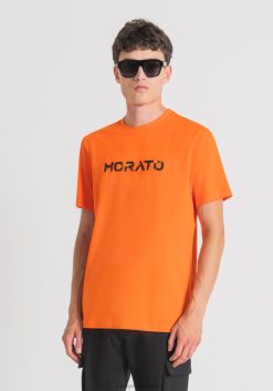 ملابس Antony Morato تيشيرت بقصة عادية من القطن الخالص مع طباعة شعار مطاطية 5097 رجال JVZ22150