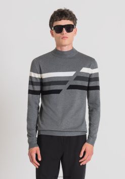 ملابس Antony Morato رقبة بولو وهمية بقصة ضيقة مصنوعة من خيوط الفيسكوز المطاطية مع خطوط جاكار متباينة متوسط ​​ميل.رمادي رجال JVZ2276