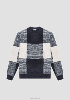 ملابس Antony Morato سترة بقصة عادية مصنوعة من مزيج الموهير مع نمط جاكار حبر أزرق رجال JVZ2280