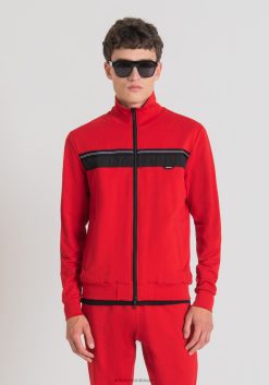 ملابس Antony Morato سويت شيرت بقصة ضيقة ورقبة عالية من القطن الناعم المطاطي مع جيوب أمامية مخفية أحمر رجال JVZ2258