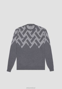 ملابس Antony Morato سويت شيرت بقصة عادية من خيوط القطن مع نقش جاكار هندسي مزيج رمادي متوسط رجال JVZ2261