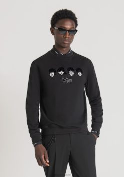 ملابس Antony Morato سويت شيرت بقصة عادية من مزيج القطن مع طبعة البيتلز أسود رجال JVZ2254