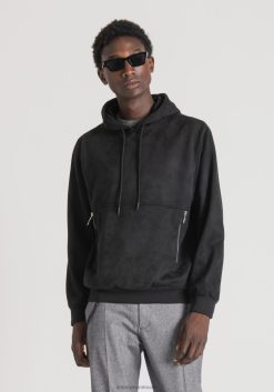 ملابس Antony Morato سويت شيرت بقصة عادية من نسيج مرن بمظهر جلد الغزال أسود رجال JVZ2260