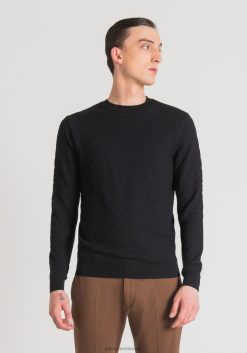 ملابس Antony Morato سويت شيرت بقصة عادية منسوج من خيوط بنمط جاكار ثلاثي الأبعاد أسود رجال JVZ2288