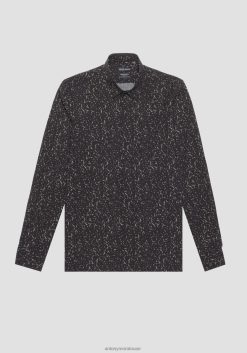 ملابس Antony Morato قميص برشلونة العادي مصنوع من مزيج القطن بقصة مستقيمة ونمط كامل أسود رجال JVZ22117