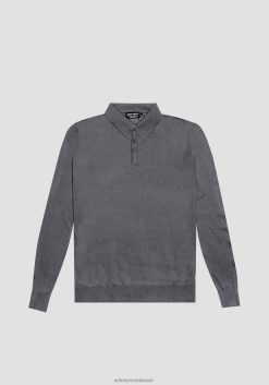 ملابس Antony Morato قميص بولو ذو قصة عادية مصنوع من نسيج من مزيج الصوف الناعم مزيج رمادي غامق رجال JVZ2279