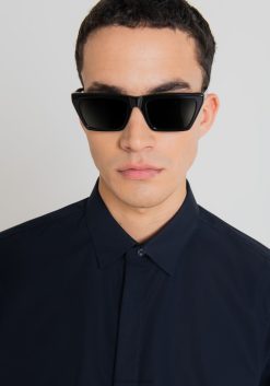 ملابس Antony Morato قميص لندن ذو قصة ضيقة من القطن سهل الكي مع فتحة أزرار مخفية حبر أزرق رجال JVZ22132