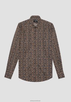 ملابس Antony Morato قميص نابولي ذو قصة ضيقة من القطن المطبوع الناعم 2098 رجال JVZ22129