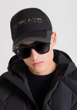 مُكَمِّلات Antony Morato قبعة بيسبول من قماش البوبلين مع شعار بقع الطلاء أسود رجال JVZ22382